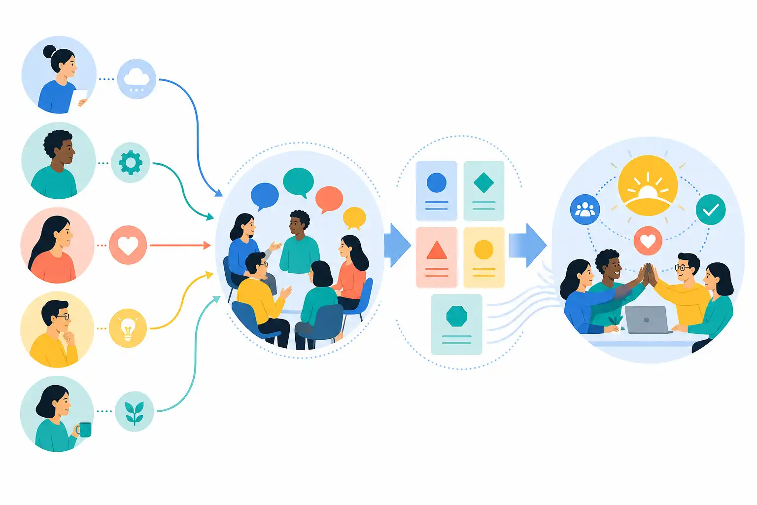 Infografik zu Generationen im Team zusammenbringen: Workshop für Erwartungen, Kommunikation und Zusammenarbeit (KI-generiert)